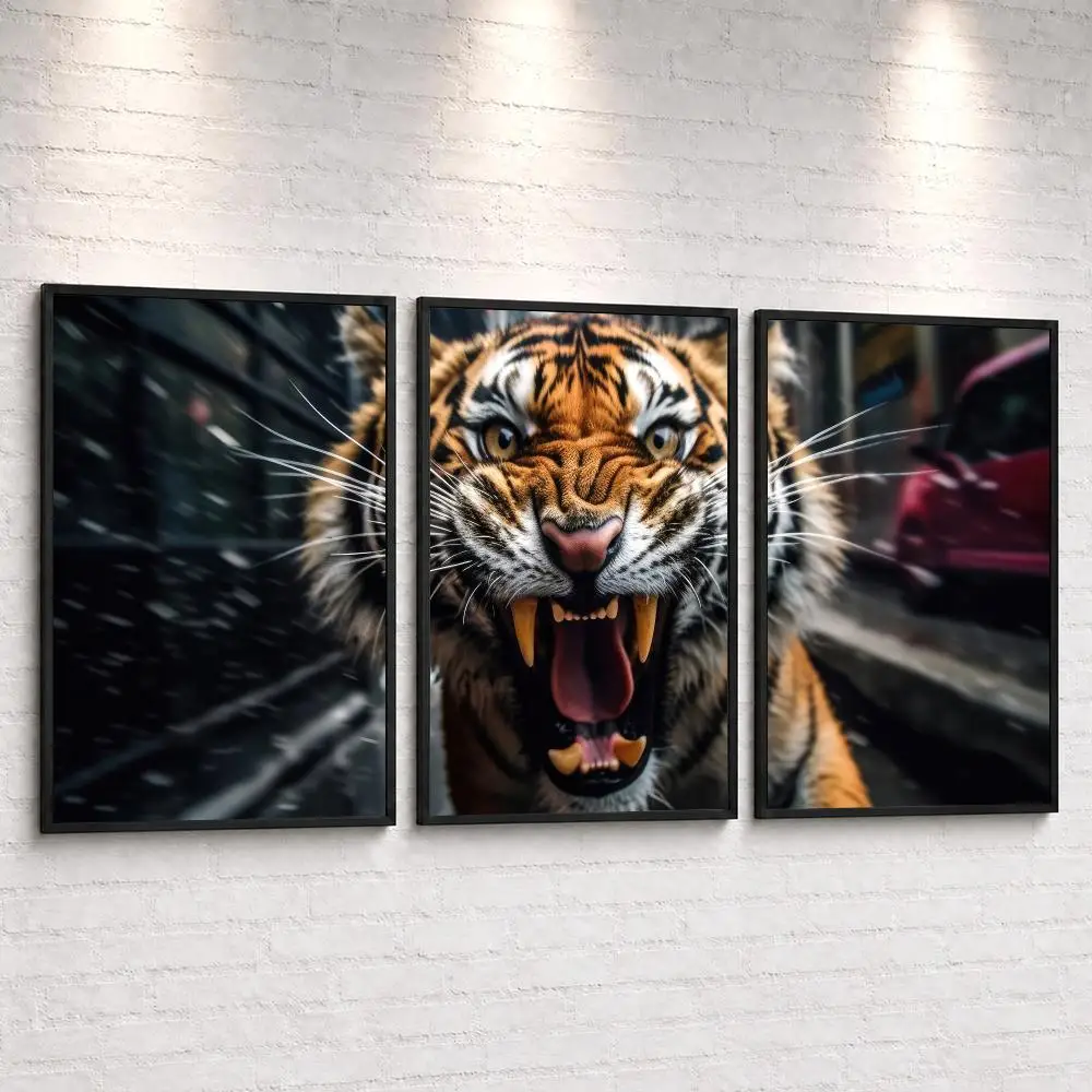 Tiger Thrilling Art Painting Calligraphy Canvas Poster Set Wall Artwork Prints for Bedroom Living Room Home Decor Gift