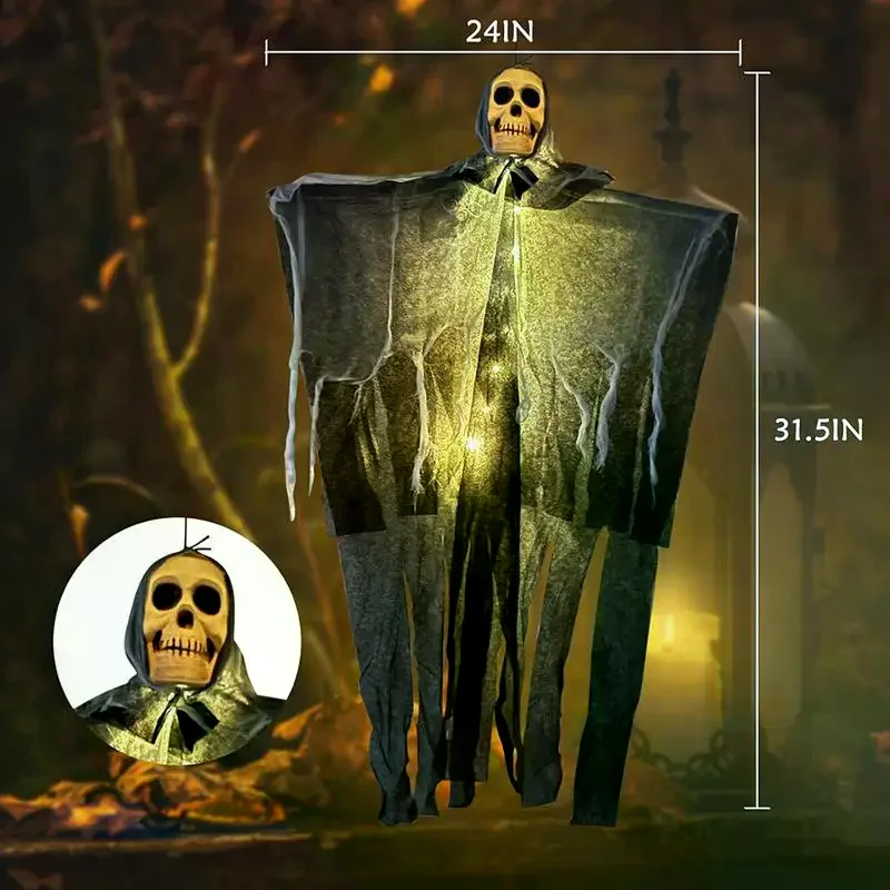 Esqueleto colgante de Halloween, adorno brillante de fantasma, accesorios de terror para decoraciones de Casa Encantada, creación de ambiente de fiesta