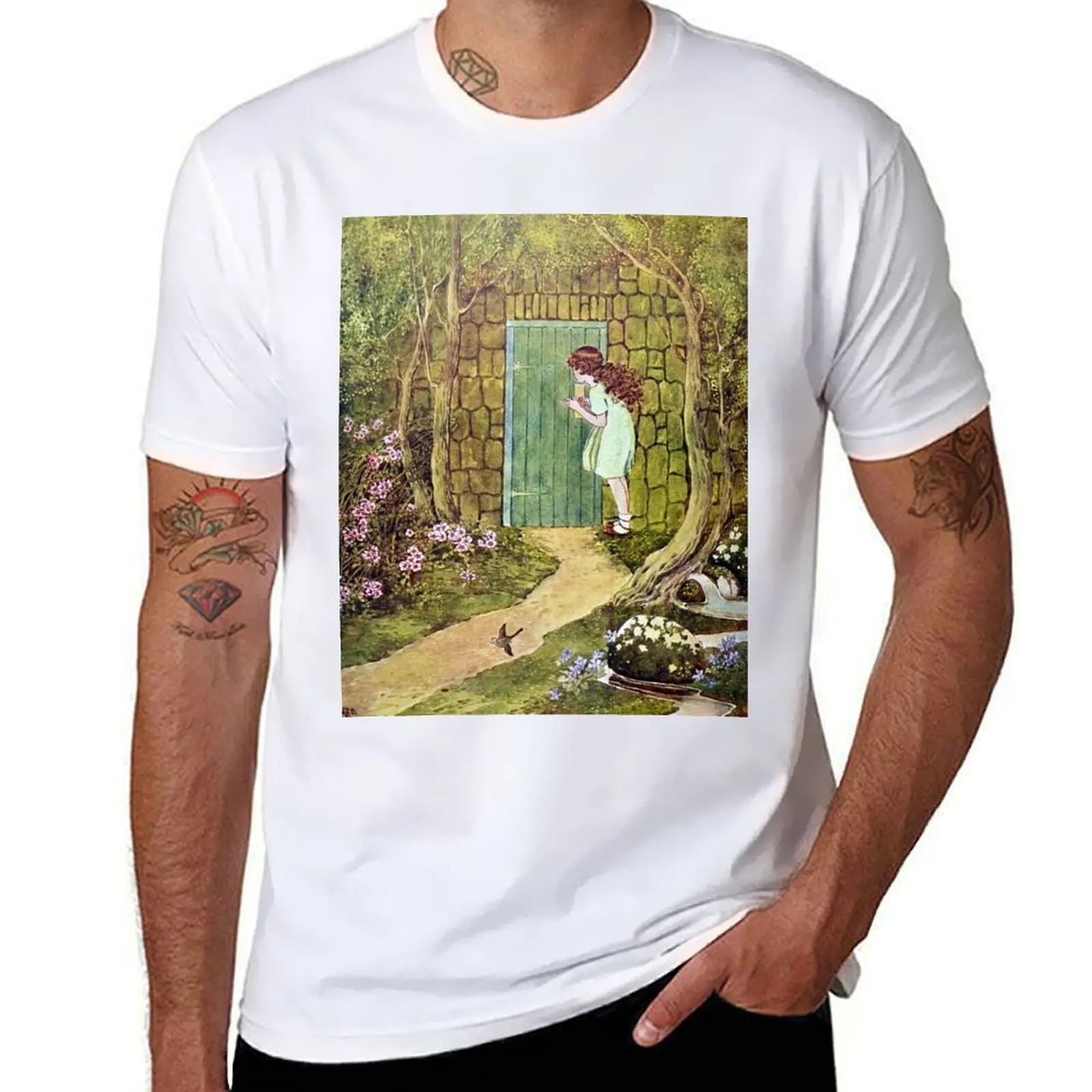 

The Little Green Door - Ida Rentoul Outhwaite T-Shirt graphic t shirts for man man t shirts cotton T-Shirt