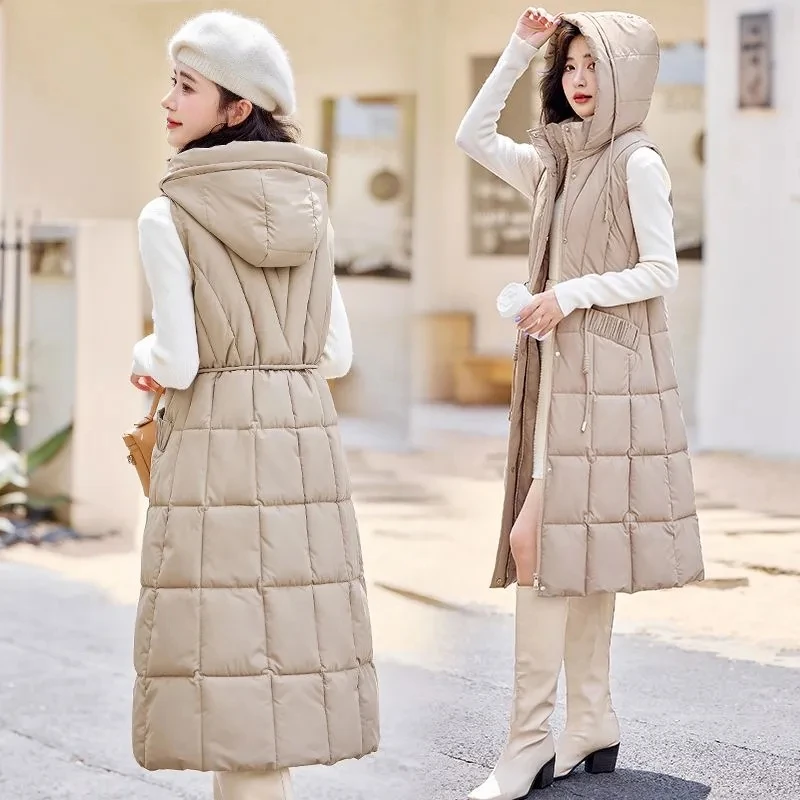 2024 New Long with Hood Outdoor Vest Down Women's Jacket Quilted Coat Sleeveless Jacket Winter Light Weight Sweaters Outwear