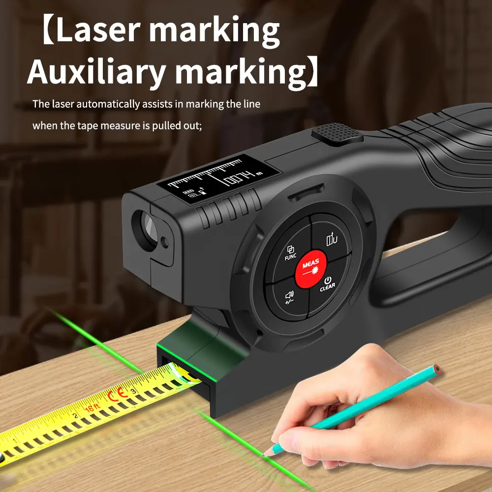 3 in 1 Laser Rangefinder 120M Tape Measure Ruler LCD Display With Backlight Distance Meter Measurement Device Building