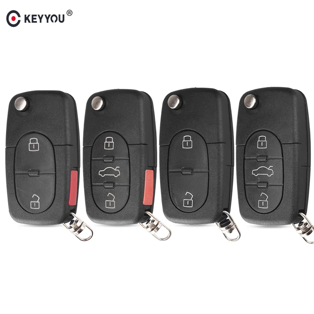 KEYYOU Folding Remote Car Key Case Shell For Audi TT A2 A3 A4 A6 A8 TT Quattro CR2032/CR1616 2/2+1/3/3+1 Buttons HU66 Blade