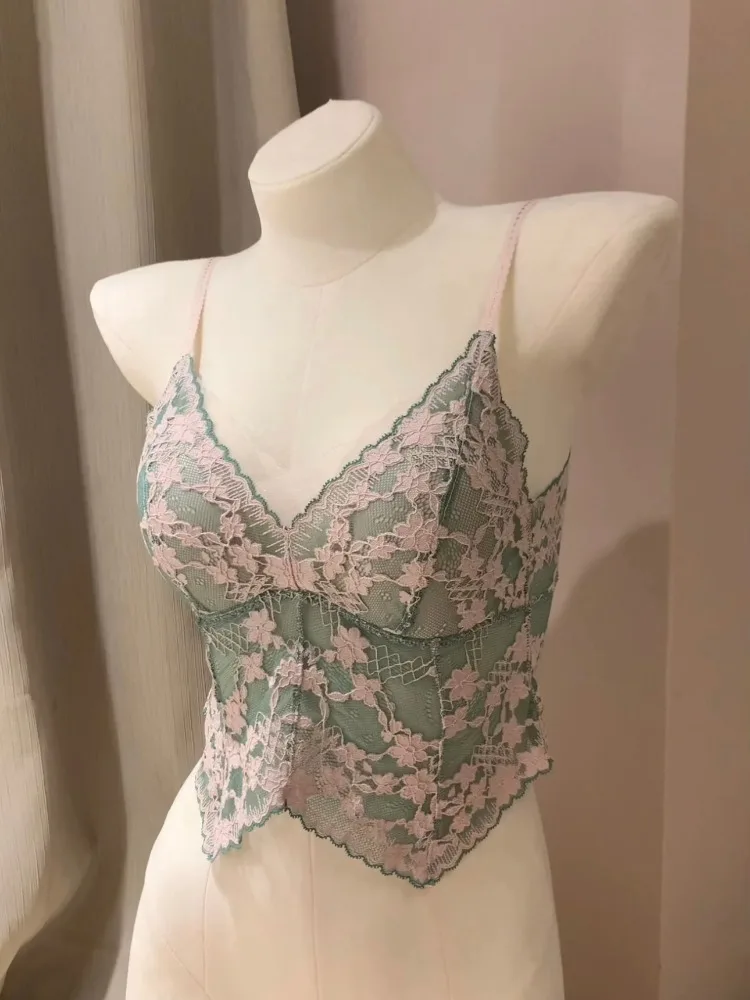Sujetador Halter de encaje bordado francés para mujer, Bralette Sexy fino de verano, Bandeau de copa pequeña sin arrugas, cubierta de sujetador superior sin espalda a la moda