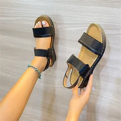 Casual Sandals Side Hollow Belt Buckle Flat Bottom Roman Shoes Women Summer Fashion Round Toe Solid Slip on Flat Sandals