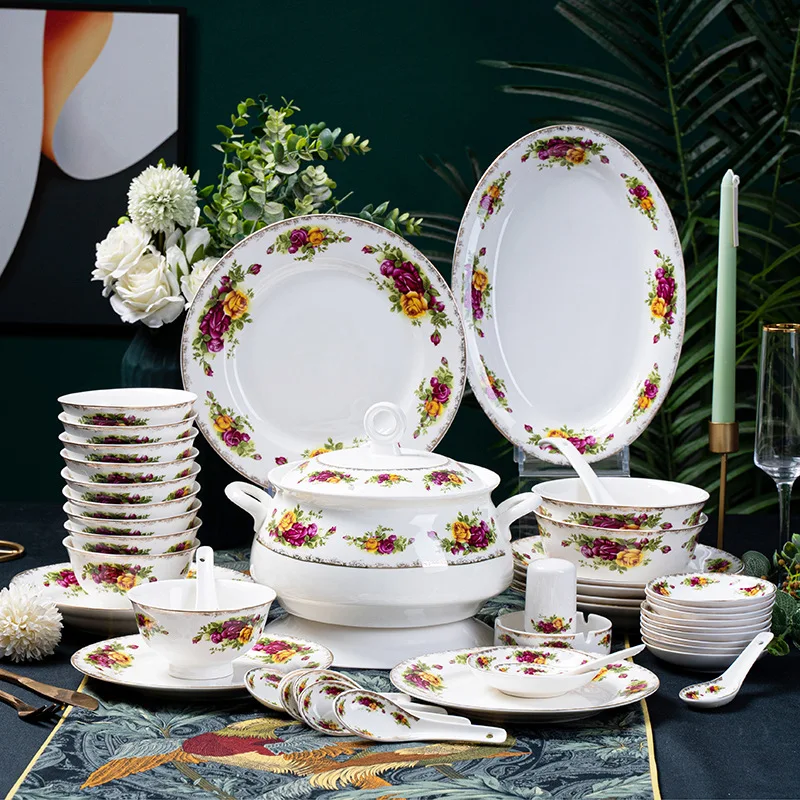 

Ceramic Bowl and Tableware Set Creative Gift Bone Porcelain Bowl, Plate, Dish, Spoon Gift Bowl Set