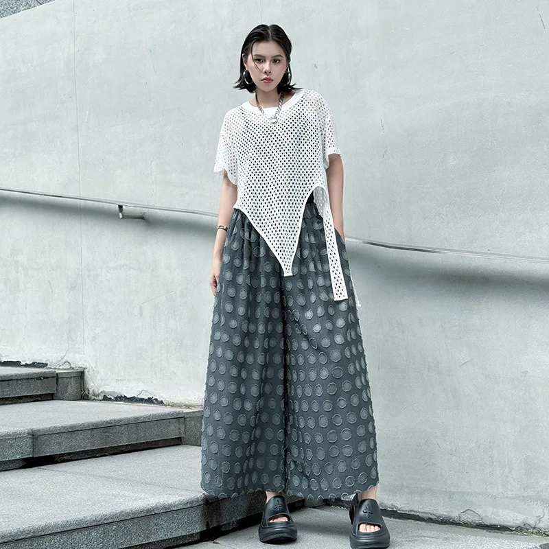 Tannt النساء بانت موضة اللون مطابقة عالية الخصر واسعة الساق النساء السراويل عادية فضفاض مباراة كل نقطة امرأة بنطلون 2025 #4