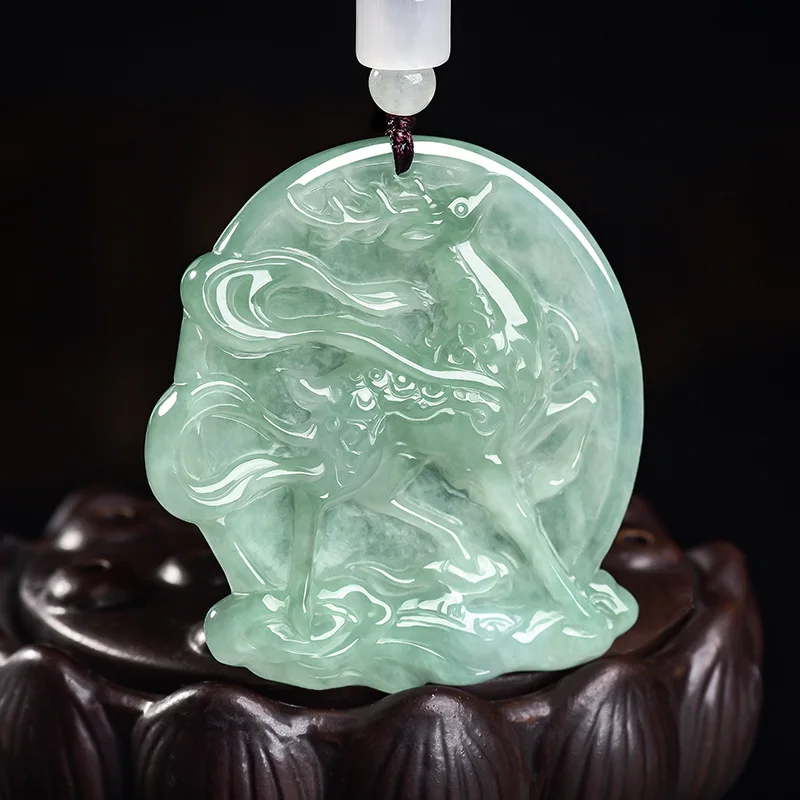 Grade A Natural Myanmar Jadeite Deer Pendant Necklace Accessories Vintage Real Jade Talismans Designer Charm Gifts for Women