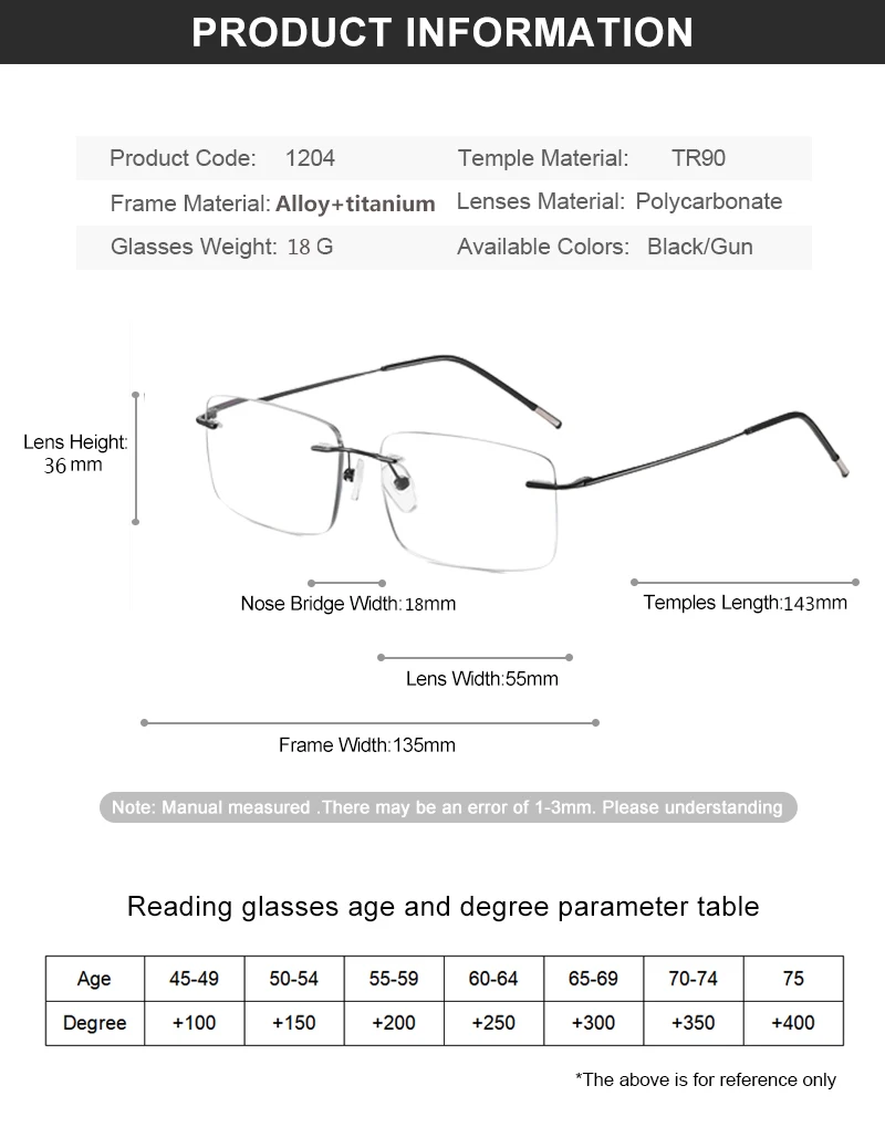 Ultra Licht Tr90 Randlose Progressive Multifokale Lesebrille Männer Titan Rahmen Anti Blau Licht Presbyopie Brillen 1,5 – Detail 4