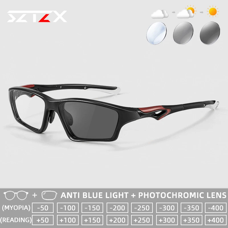 

SZTZX Fashion Sporty Anti-Collision Photochromic Reading Glasses Anti Blue Light For Basketball Progressive Prescription Eyewear