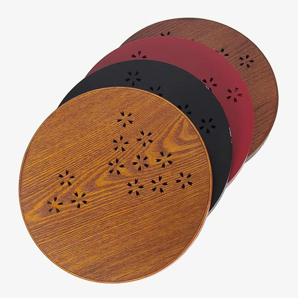 

1Pcs Wooden Tea Tray Round Fruit Tray Hollow Design for Table Storage and Serving Snacks 27cm Wood Color