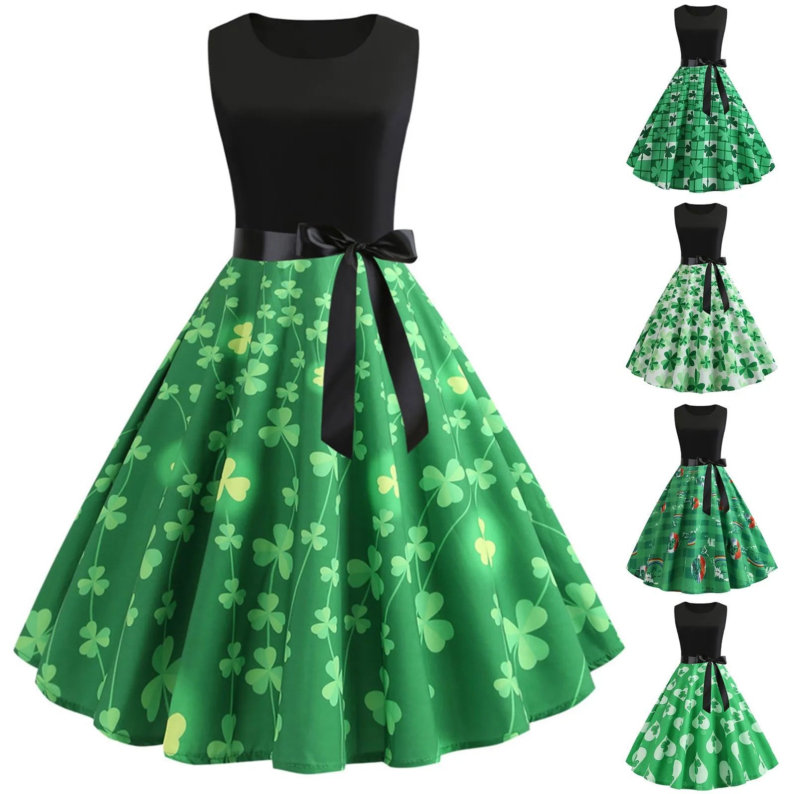 

St. Patrick's Day Women Vintage Cocktail Dresses 2022 Tea Party Dress Wedding Guest Dress Graphic Green Carnival Festival