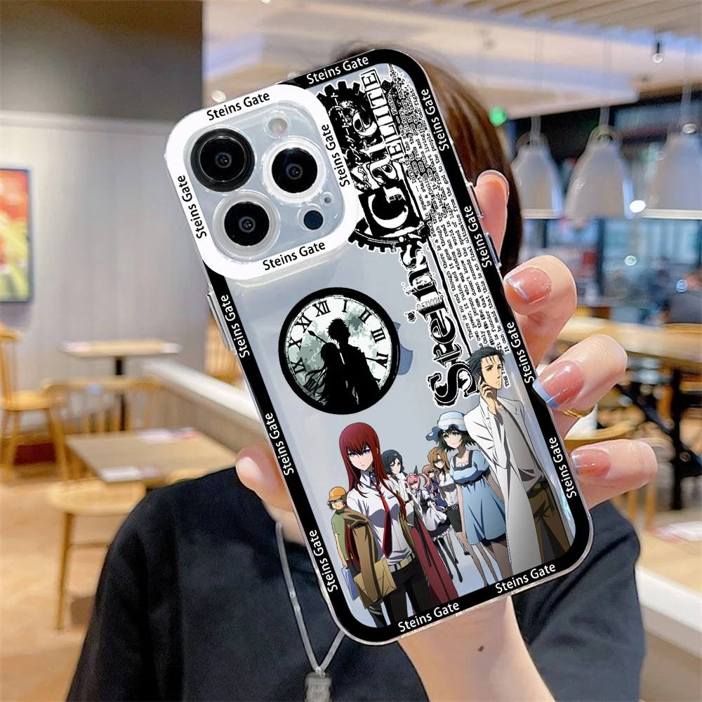 Steins Gate Game Character Art Phone Case For iPhone 15 14 13 12 11 Mini Pro Max X XR XSMax 6S 6 7 8 Plus SE20 Transparent Cover