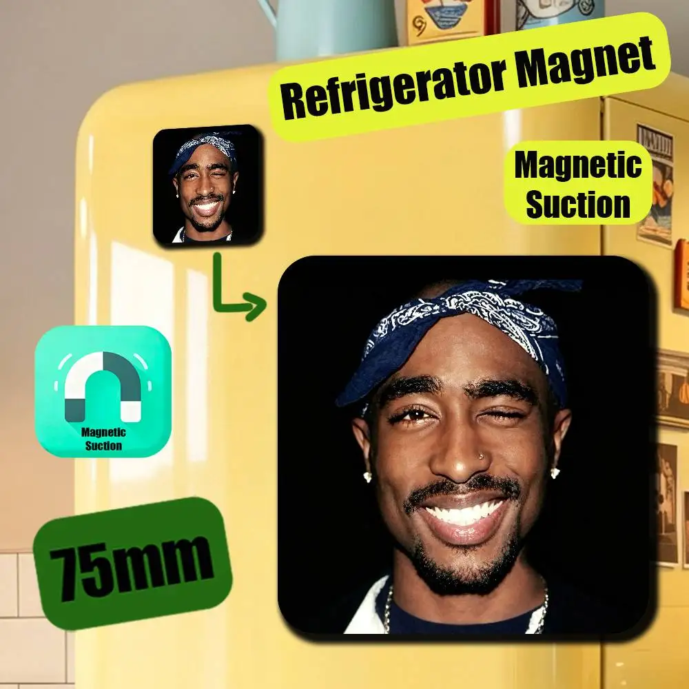 For Tupac Shakur Fridge Magnetic Metal Icebox Cabinet Custom Refrigerator Magnets Decoration Gift