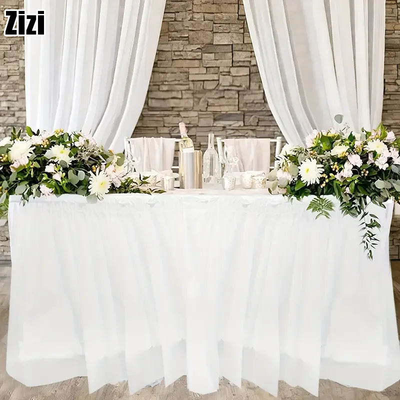 2pcs Disposable Table Skirt Set Plastic Table Cover Tablecloth for Birthday Wedding Baby Shower Party Decorations