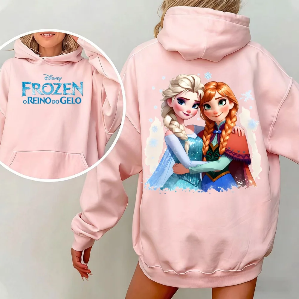 2026 ディズニー レディース 冬用 フード付きスウェットシャツ アナと雪の女王 エルサ＆アナ プリント ファッション ストリートスタイル オーバーサイズ パーカー Y2k スタイル