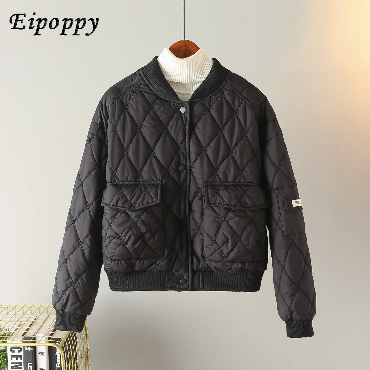 Short Lightweight Embroidered Cotton-Padded Coat Autumn and Winter New Korean Style Rhombus Cotton-Padded Coat