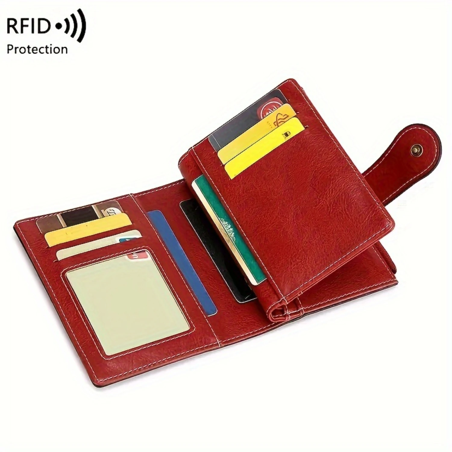 RFID Blocking Anti-theft Large Capacity Retro Wallet for Women - PU Leather Solid Color, Multi-Functional Zipper & Credit Card H