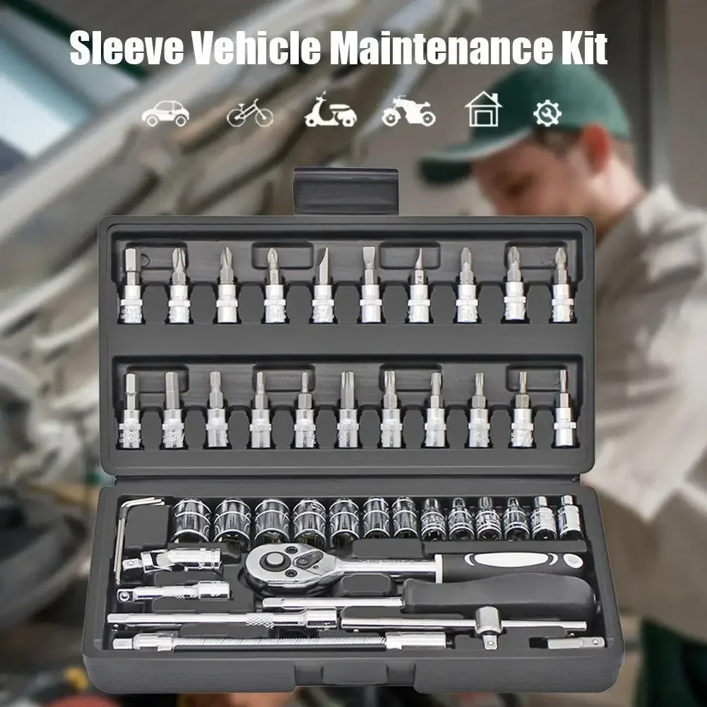 

46pcs Car Repair Tool Kit 1/4-Inch Socket Set Car Repair Tool Ratchet Torque Wrench Combo Auto Repairing Set Mechanic Tool