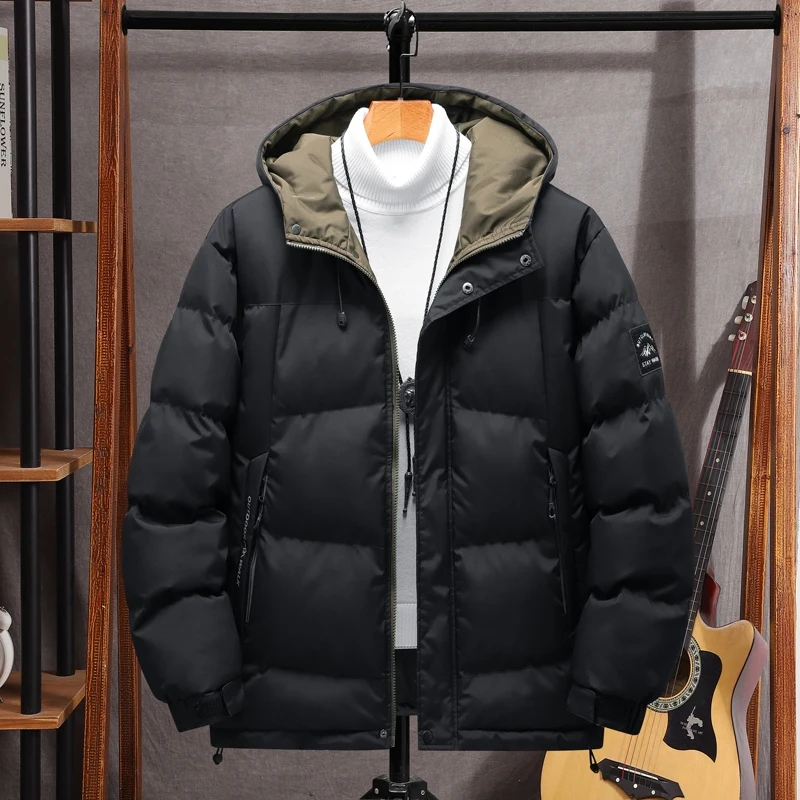 سترات قطنية مع غطاء محرك السيارة سميكة دافئة مقاومة للرياح ملابس رجالية عالية الجودة بسحاب Roupas Masculinas Casacos De Inverno Masculino
