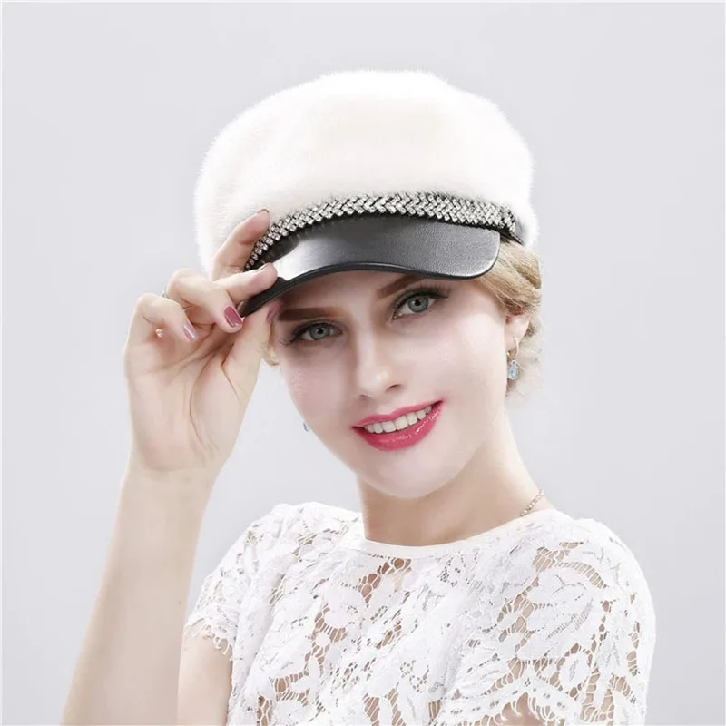 الجودة الطبيعية الإناث موضة فرو المنك قبعة سيدة في الهواء الطلق قبعة فرو منك حقيقي قبعة الشتاء النساء الدفء 100% قبعات فرو المنك الحقيقية #5