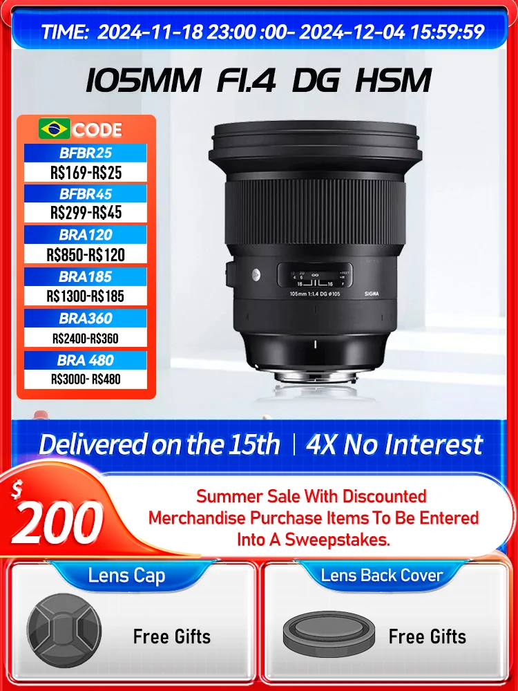 Sigma 105mm F1.4 DG HSM Art Full Frame Long Zoom Prime Mirrorless Camera Lens for Sony A7 IV Canon 6DII Nikon D780 105 1.4（Used）