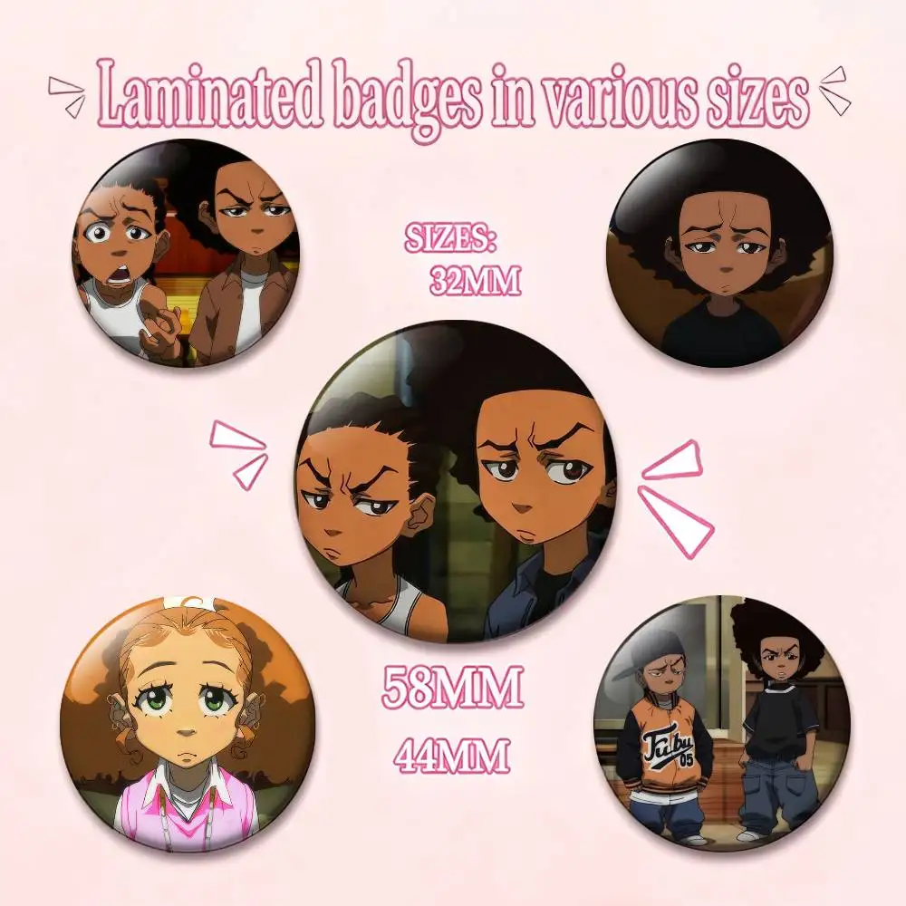 ANIME T-The Boondocks Laser Badge Creative Pins Brooch for Bag Clothes Hat Decor Gifts Fans Collect