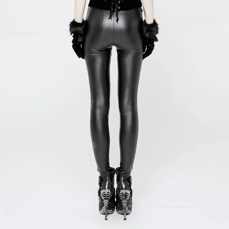 PUNK RAVE Gothic Elastic Waistband Flowers Embroidery Leather Leggings Vintage Embossed Mesh Lace Club Party Sexy Women Pants