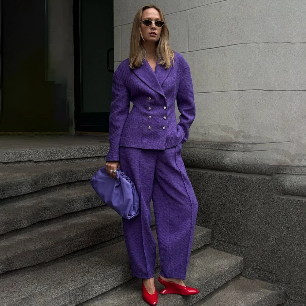 

Luxury Purple Women's Suits Blazer Customzied Double Breasted Skinny Evening Party Female Clothing 2 Piece Jacket Pants 2026