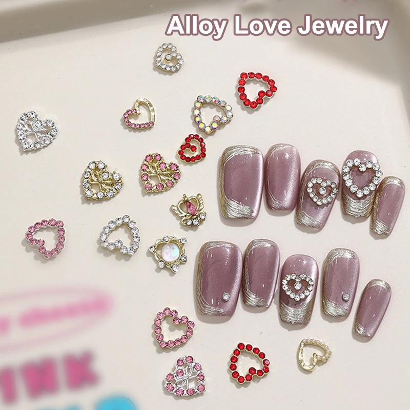 2 uds 3D amoroso en forma de corazón Nail Art diamantes de imitación gemas encantos de lujo aleación de diamante brillo corazones joyería suministros de uñas accesorio