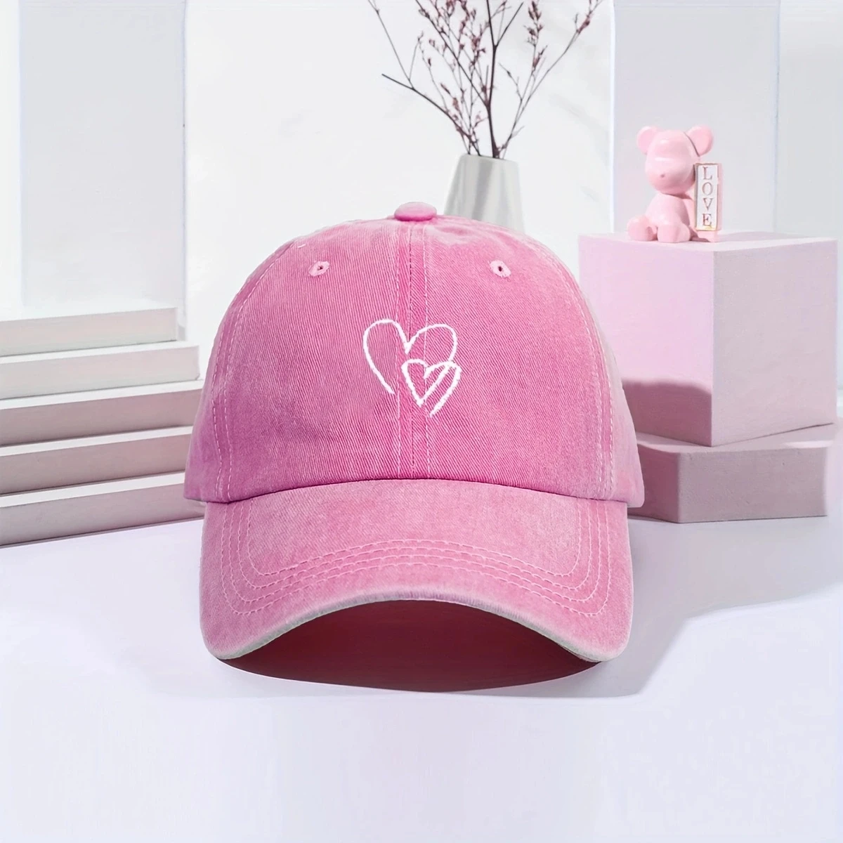 Korean version of embroidered love baseball cap women wash jeans retro do old-fashioned caps men face small