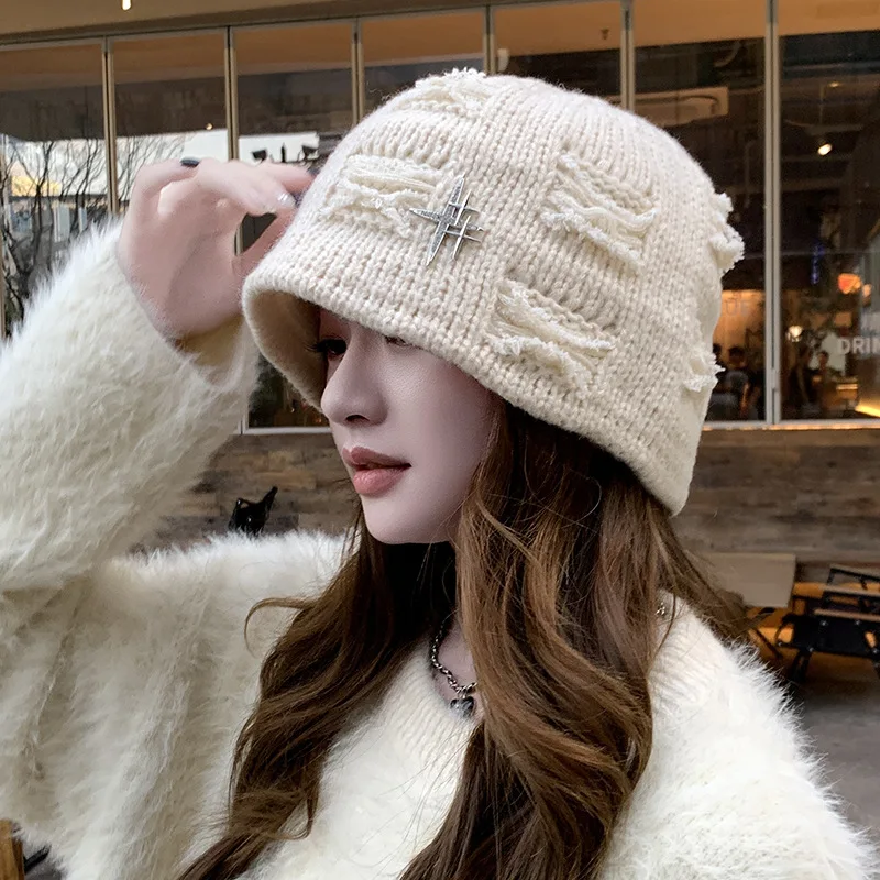 

Women's Woolen Fisherman Hat Autumn Winter Warm Pullover Knitted Gothic Style Daily Ear Protection Decoration Hat