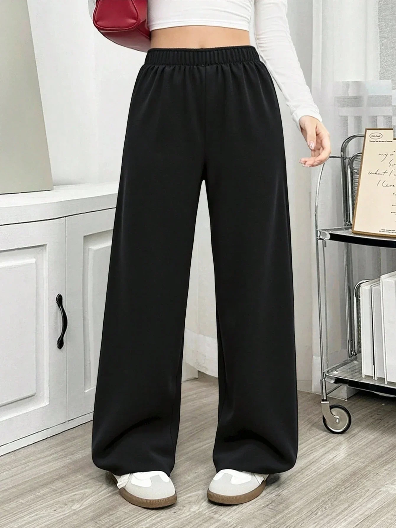 فضفاض واسعة الساق الخريف الشتاء الصوف عادية تنوعا الخصر مطاطا حزام Sweatpants فلوي السراويل للنساء السراويل القطنية الفضفاضة #1