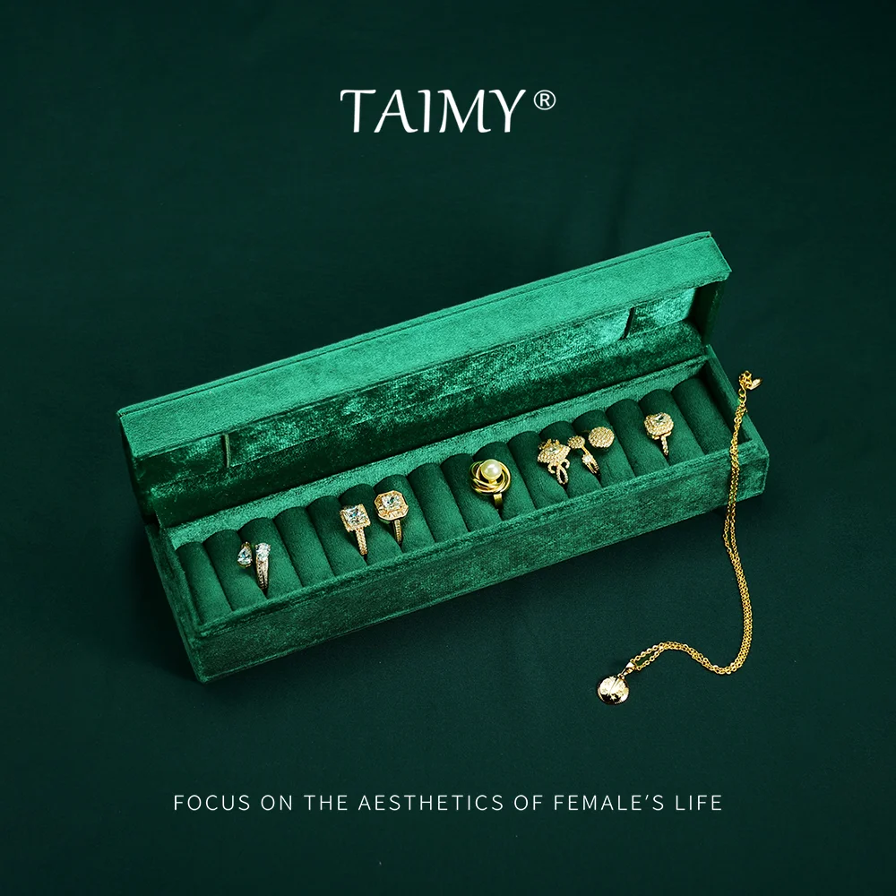 TAIMY Green Velvet Jewelry Box Travel Rings necklaces Storage Box With Lid Custom Logo Jewelry Case Jewelry Organizer Display
