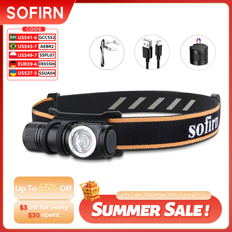  Sofirn HS10 USB C Rechargeable Mini 16340 Headlamp 1100lm 90CRI Angle Flashlight TIR Optics with Magnet Tail 2 Groups 