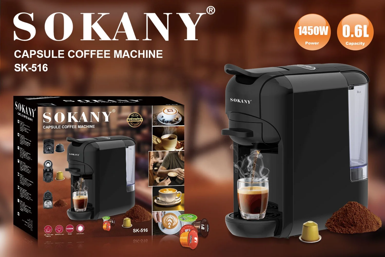 Sokany  coffee maker High Quality Transparent removable  coffee machine Non-stickcoffee maker with LED sk-516