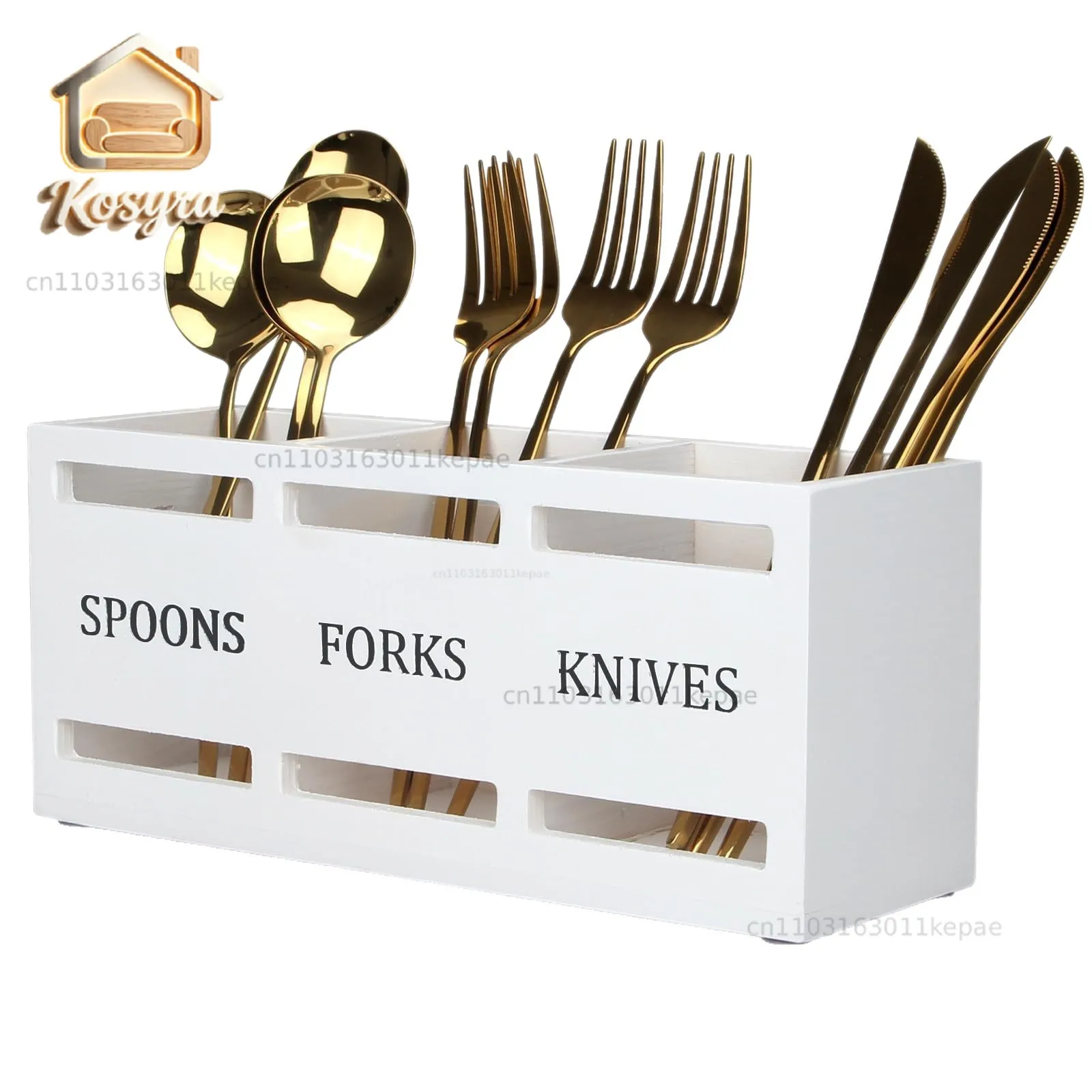 

Cross-border wooden forks box solid wood countertop grid tableware storage box kitchen chopstick cage fork finishing rack