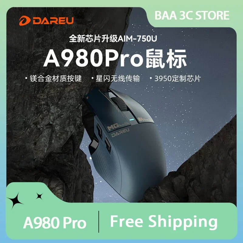 Imagem -01 - Dareu A980 Pro Pro Max Mouse Três Modos Personalizados Liga de Magnésio Paw3395 sem Fio 4k Leve Mouse para Jogos Esportivos dareu a980 pro pro max mouse tres modos personalizados liga de magnesio paw3395 sem fio 4k leve mouse para jogos esportivos 01