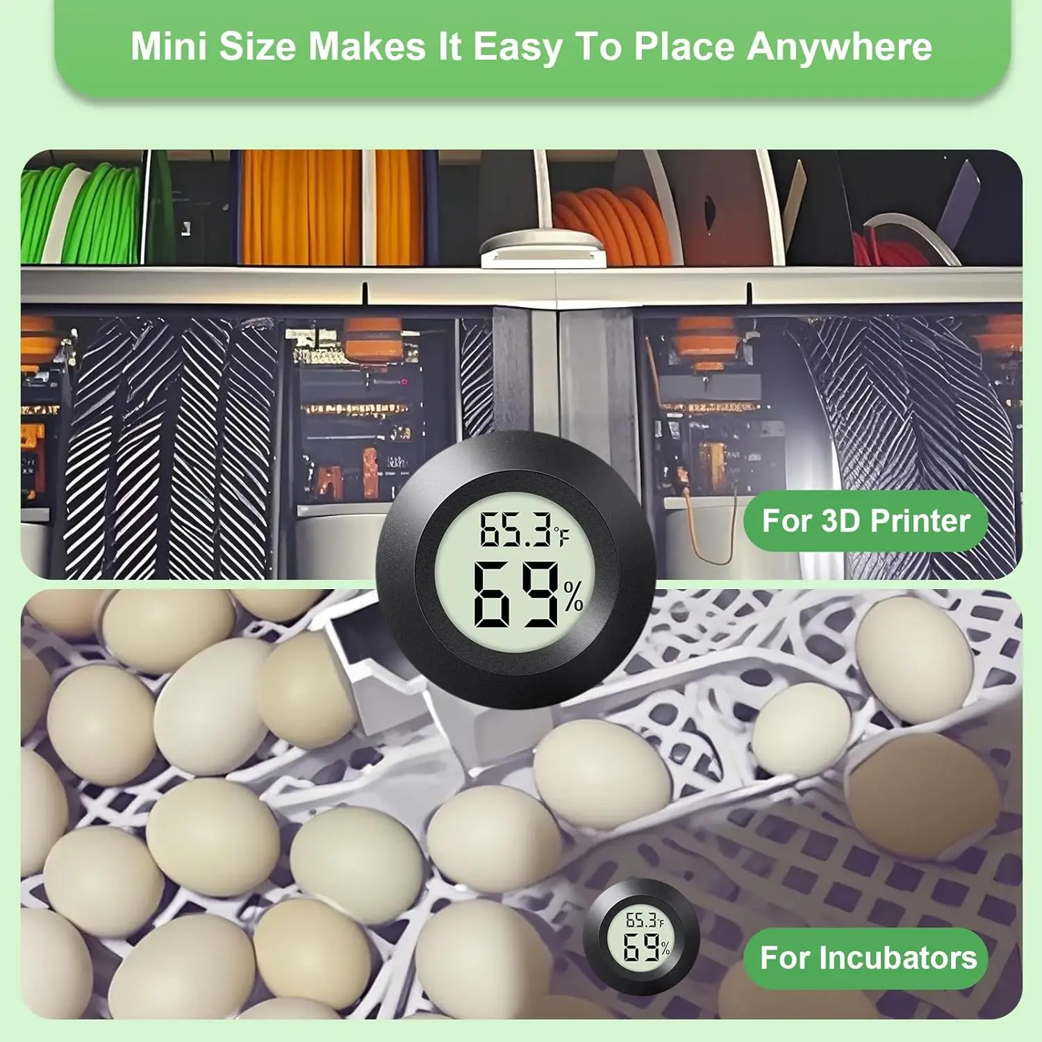 4 عبوات من مقياس الرطوبة الصغير للاستخدام الداخلي والخارجي، مقياس الرطوبة الدائري، شاشة LCD رقمية صغيرة، مقياس درجة الحرارة #5