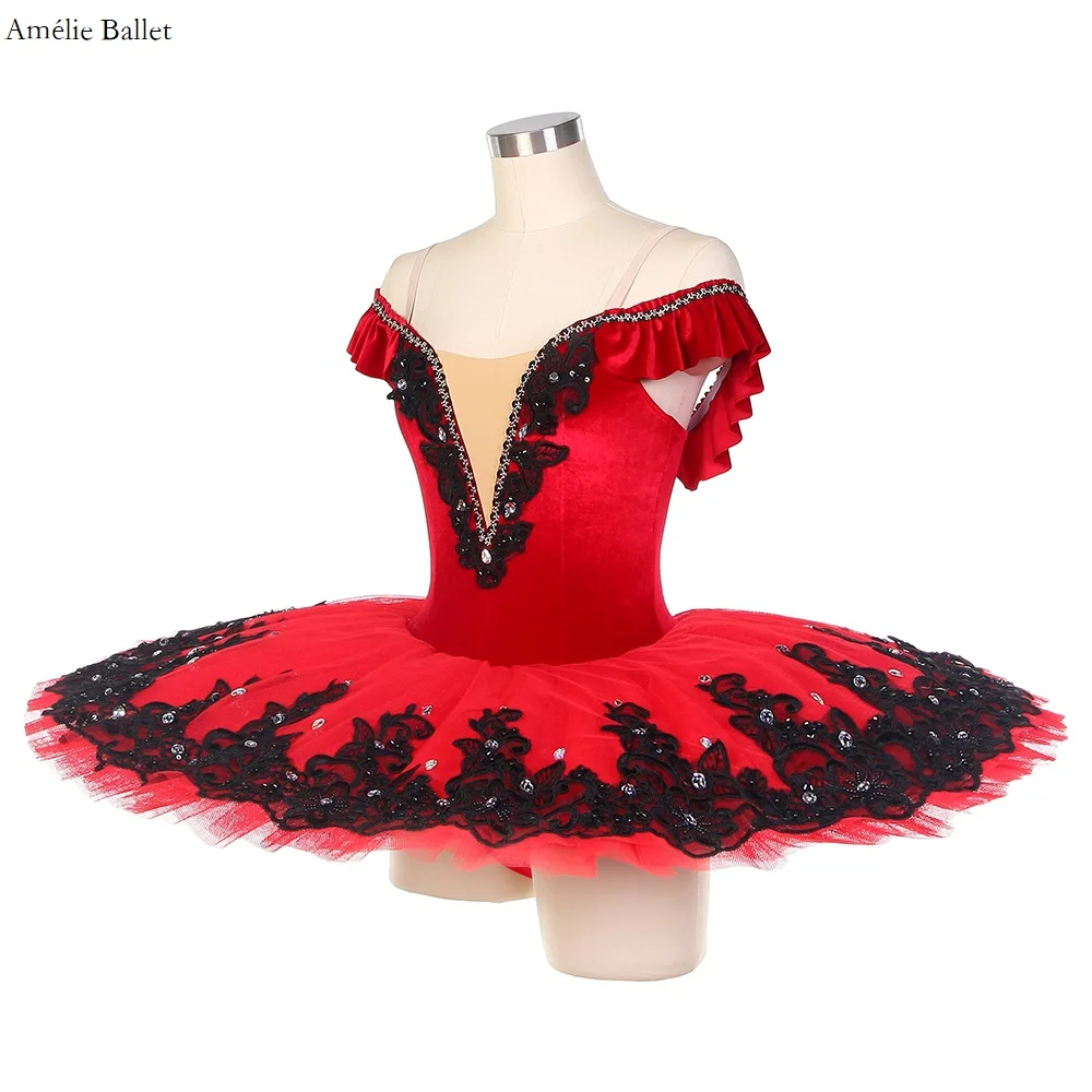 BLL501 오프 숄더 레드 벨벳 탑 보디스 프리프로페셔널 발레 의상 소녀 및 여성 무대 공연 발레 튜튜 스커트