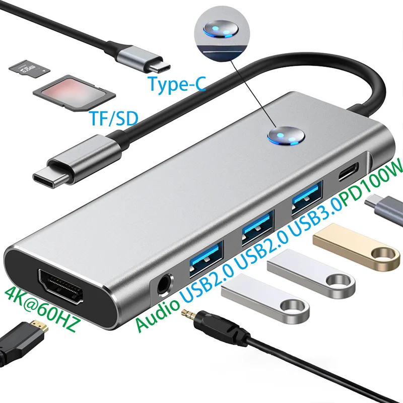 9 In 1 hub usb TYPEC TO HD adapter Docking Station HD converter 4K 60 Hz privacy usb hub c TYPE-C Indicates a generic interface