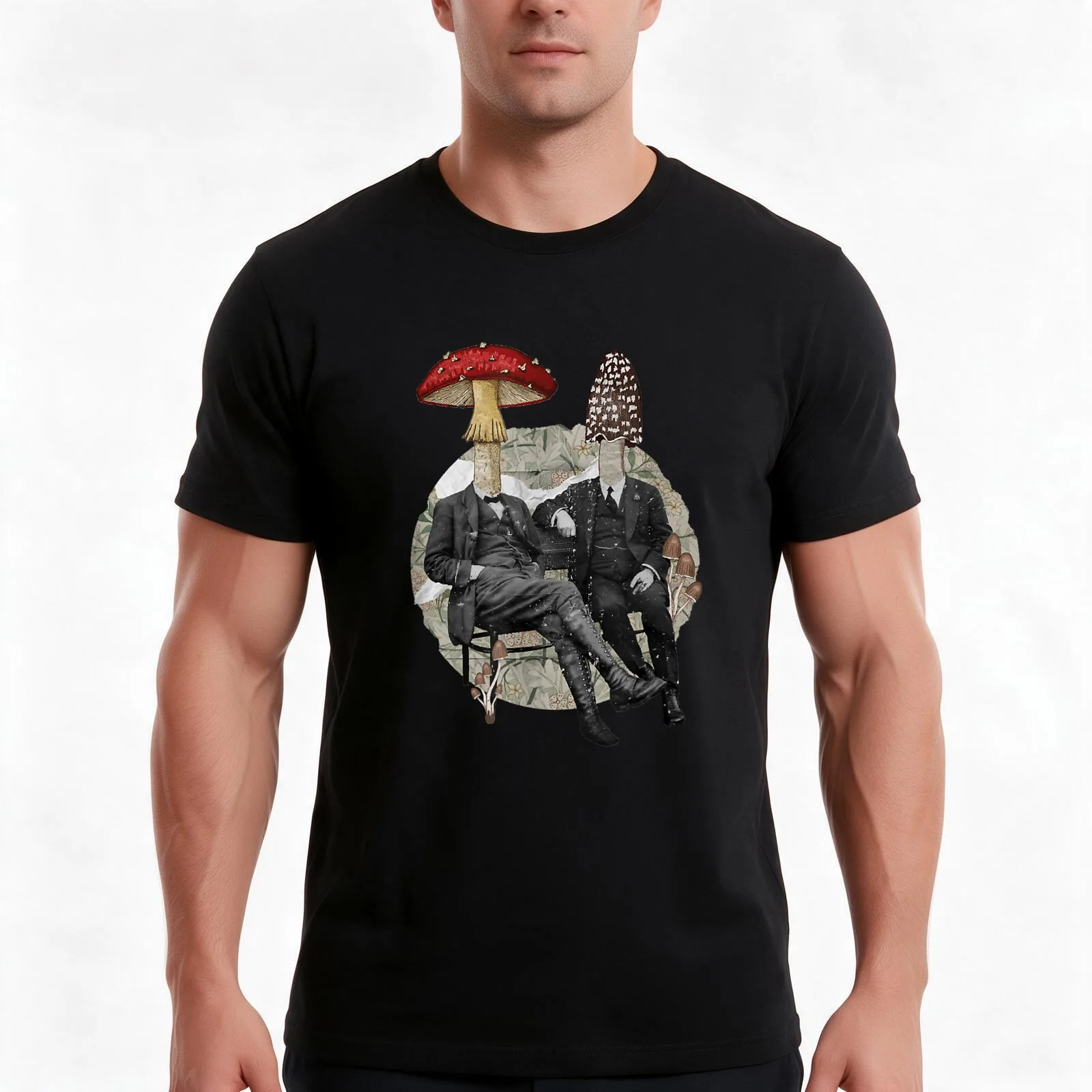 FANCY ART VINTAGE MUSHROOM HEAD PEOPLE T-Shirt, Summer Casual Cotton Tee, Oversized Streetwear Tops, Vintage Graphic Print