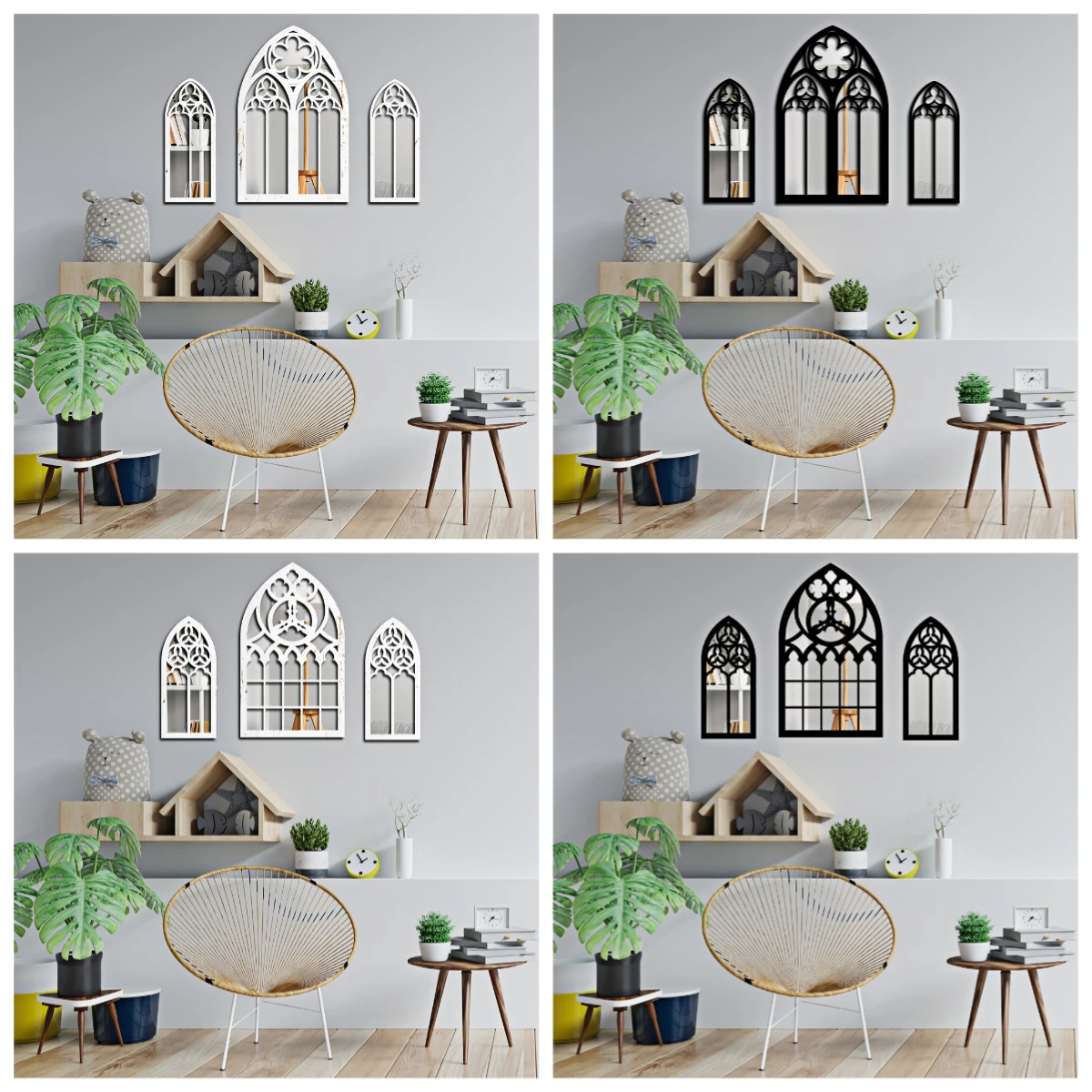 Vintage Gothic Style Faux Window Wall Mirror Wood Hanging Decor for Home Decoration Art Space Bedroom Living Room Gothic Decor view 5