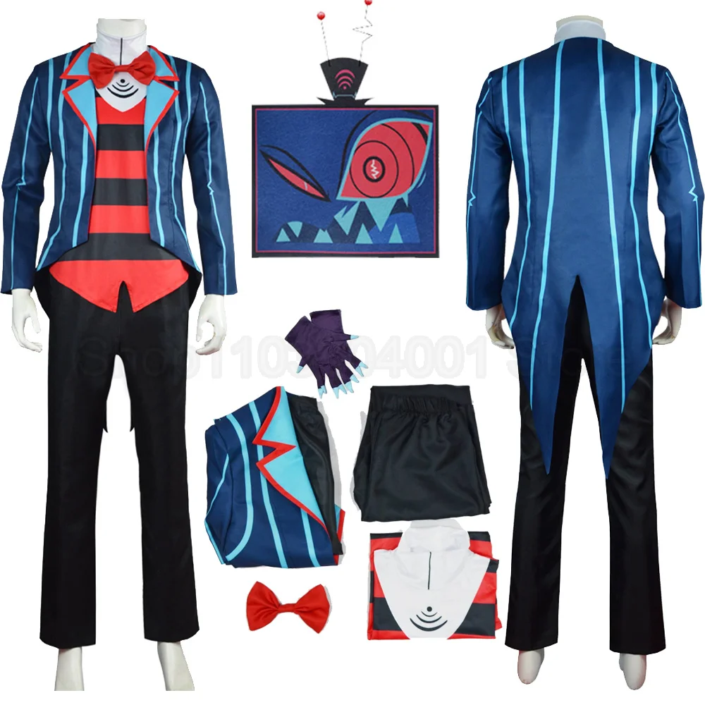 Hazbin Cosplay Hotel Vox Cosplay Costume Vox Cosplay Costume Cartoon Hotel Top Pants Full Set Disguise Halloween Carnival Suit