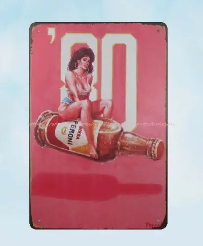 home & decor plaque beer pin-up girl Peroni metal tin sign