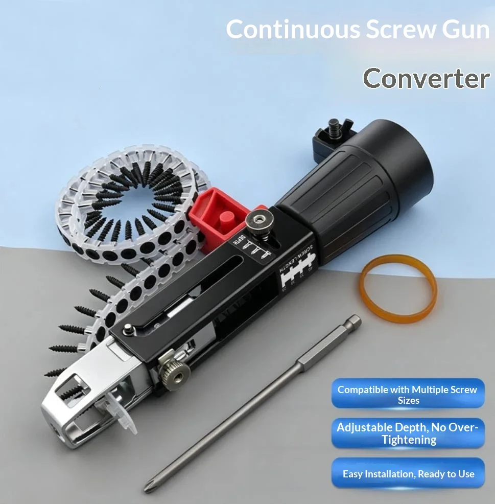 Automatic Chain Screw Gun Adapter Time Saving Fast Feeding Compact Design for DIY Home Repair Woodworking Tasks