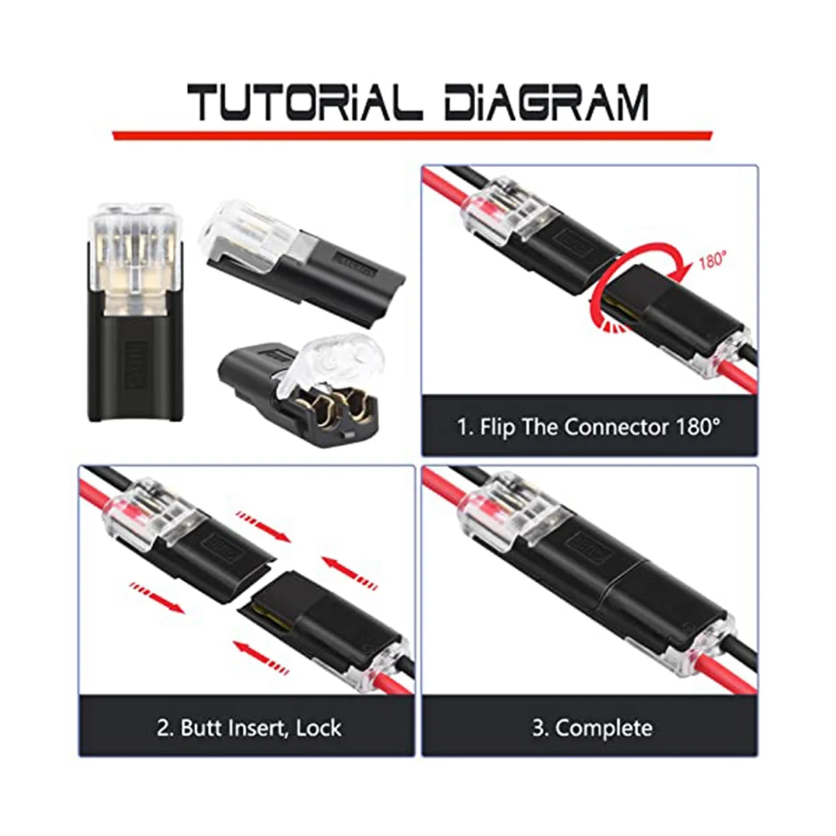 24-Piece 2-Pole Cable Connector Plug, Car Plug Connector Terminal, 18-24AWG Wire Quick Splice Connector