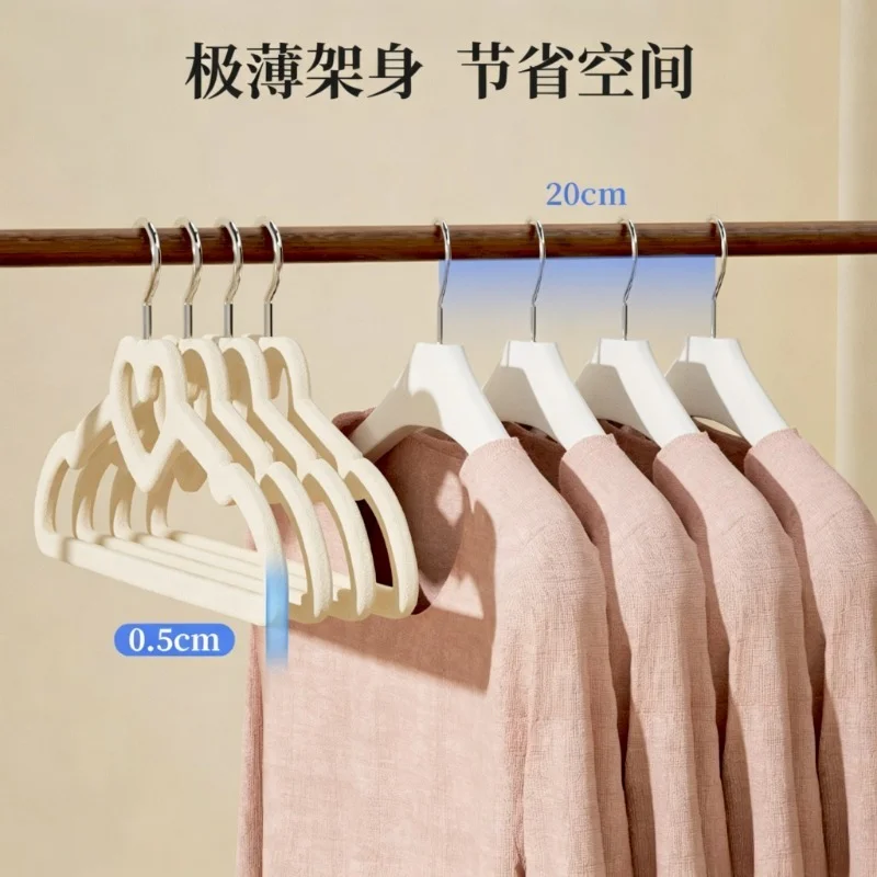 10PCS Household Love Shape Flocked Garment Hanger Non Slip No Trace Soft Velvet Clothes Support Home Storage Drying Rack Bulk