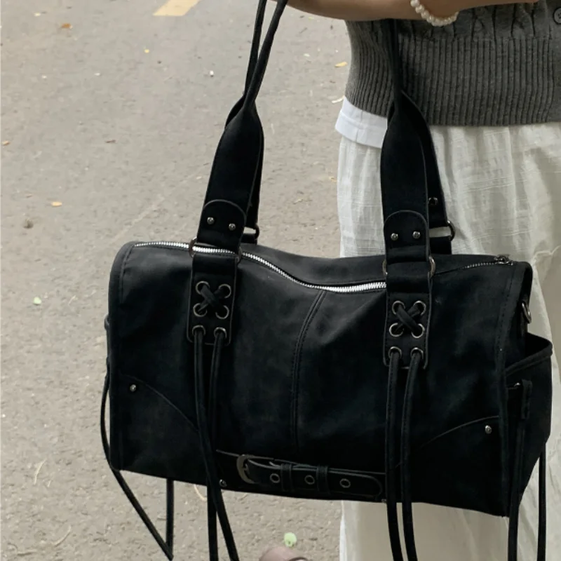 

Retro Women's Motorcycle Handbag Brand Tassel Design High-end Shoulder Pillow Bag Trendy Large Capacity Underarm Bag Women's Bag