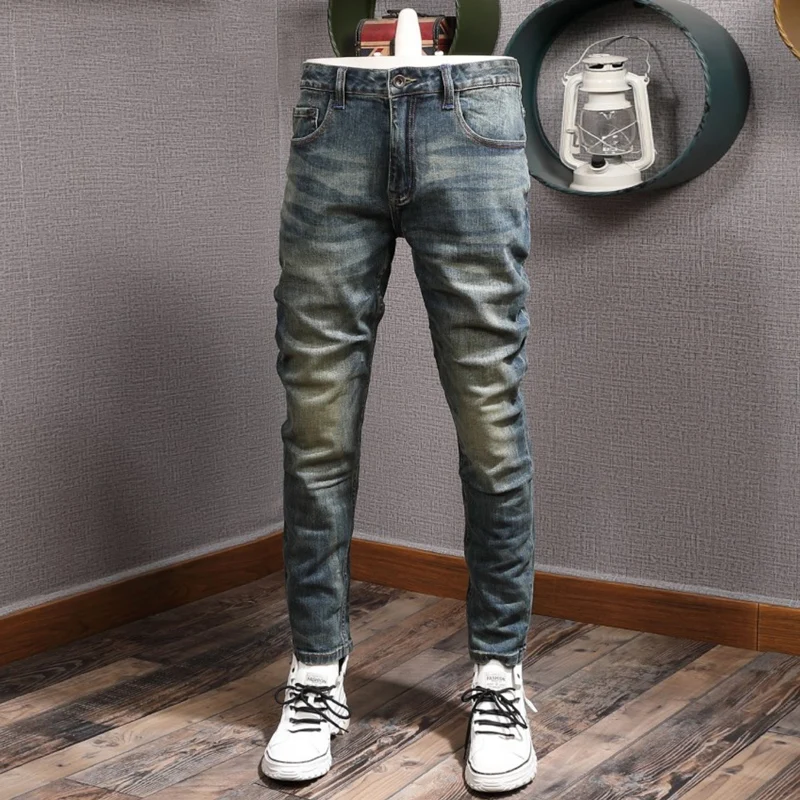 Fashion Designer Men Jeans High Quality Retro Blue Stretch Slim Fit Ripped Jeans Men Trousers Vintage Casual Denim Pants Hombre