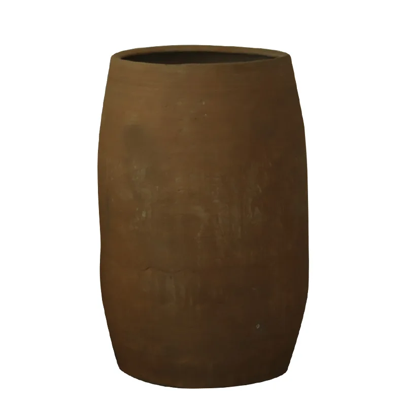 In Stock Handmade Cylindrical Earthenware Pot, Retro Floor Vase for Landscape